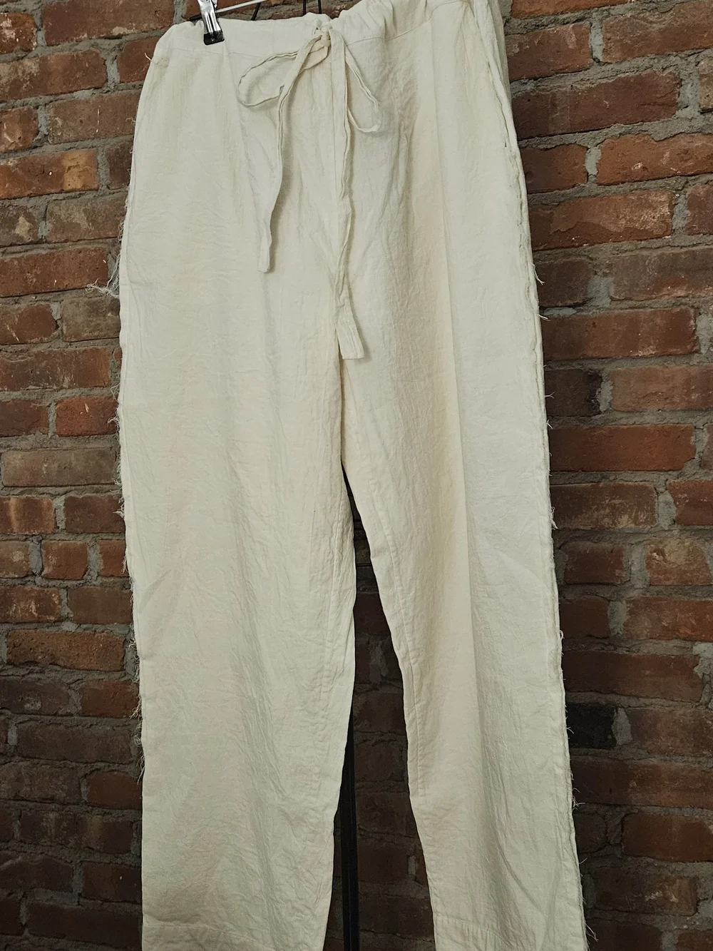 Men's Casual Drawstring Cream 100% Cotton Made In India Loose Straight Leg Pants